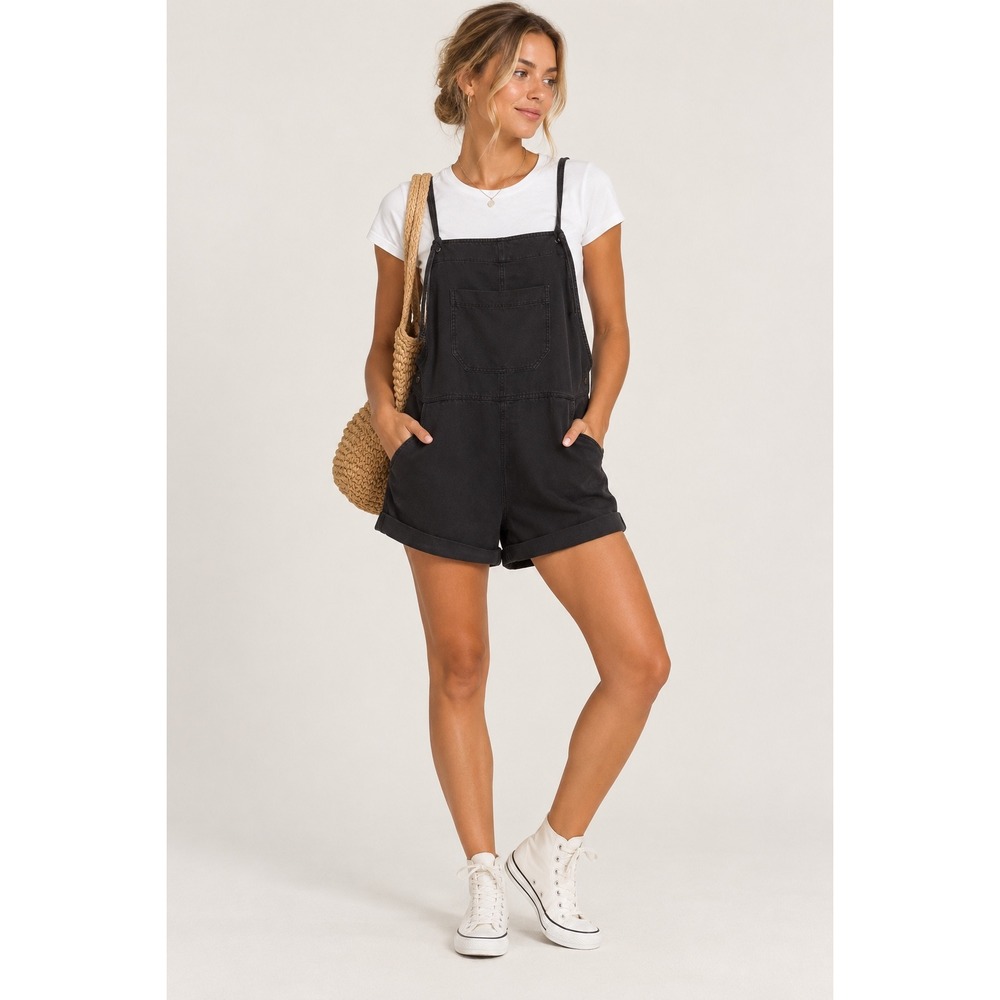 Billabong Womens Wild Pursuit Short Overalls Size S Gray Cotton Blend Romper